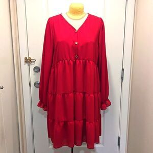 Elegant Red Button-Down Dress